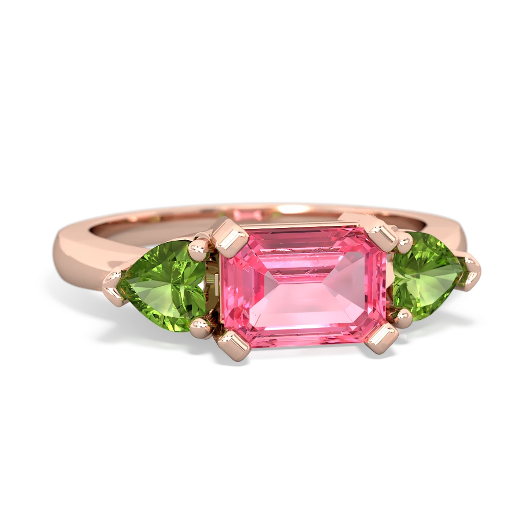 Lab Pink Sapphire Three Stone 14K Rose Gold ring R5235