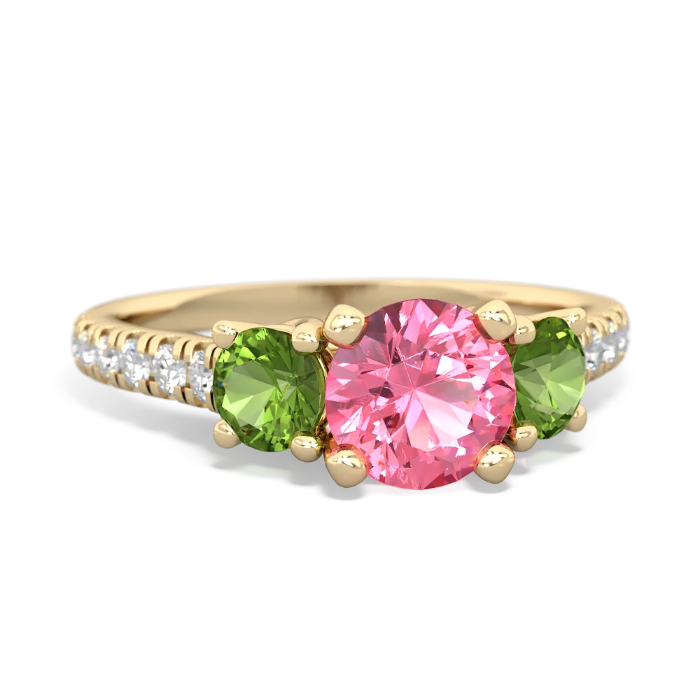 Lab Pink Sapphire Pave Trellis 14K Yellow Gold ring R5500