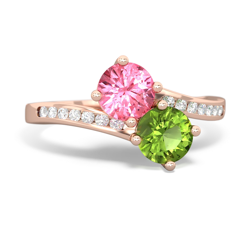 Lab Pink Sapphire Channel Set Two Stone 14K Rose Gold ring R5303