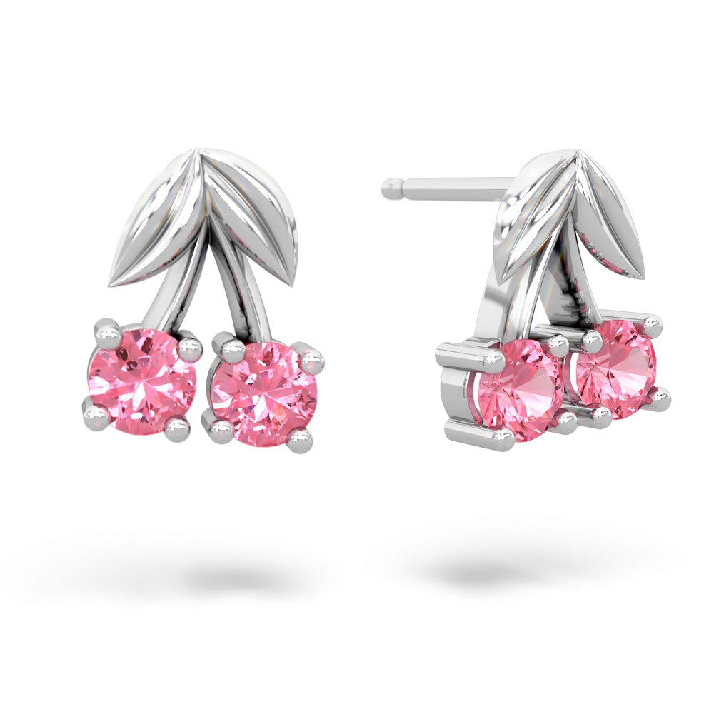 Lab Pink Sapphire Sweet Cherries 14K White Gold earrings E7001