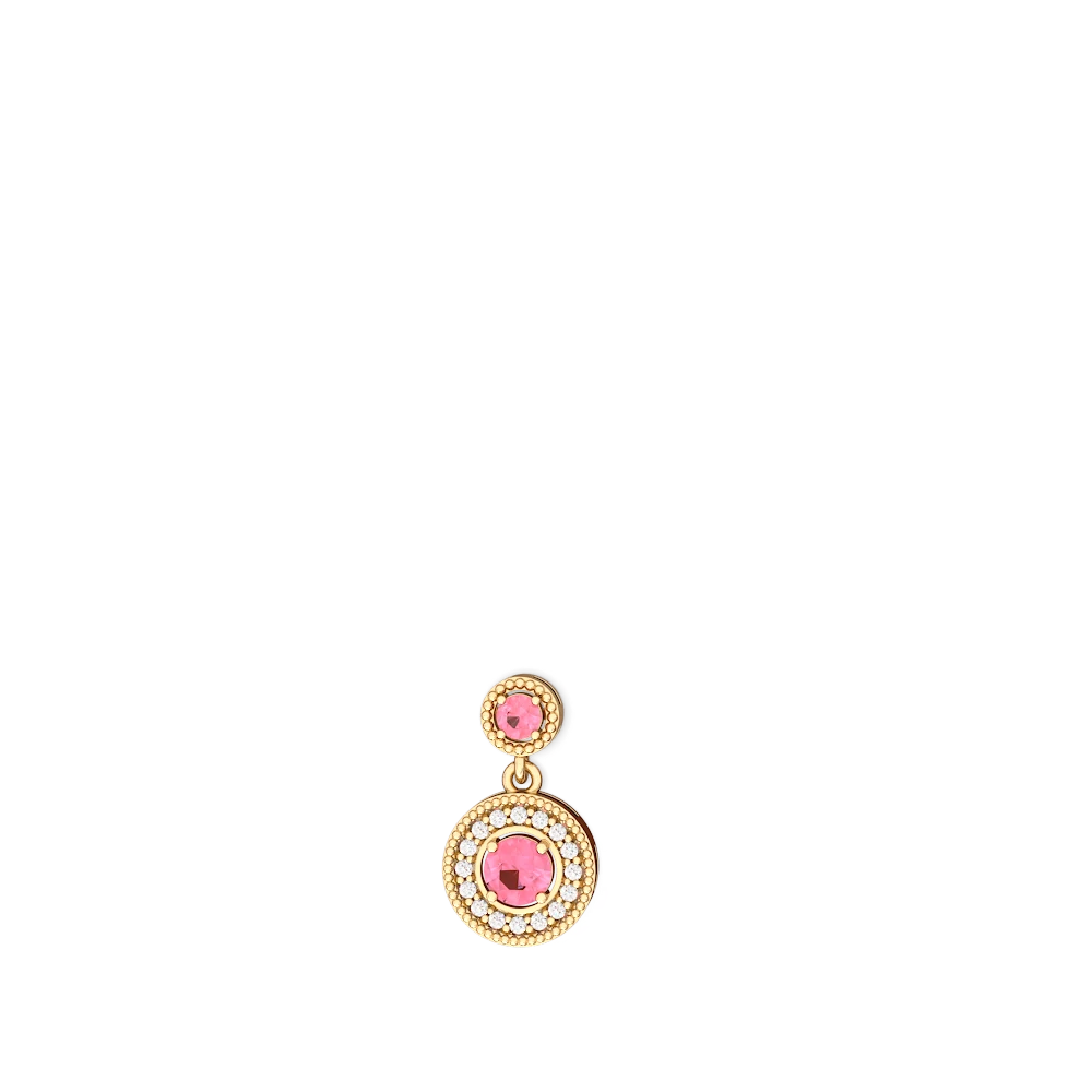 Lab Pink Sapphire Halo Dangle 14K Yellow Gold earrings E5319