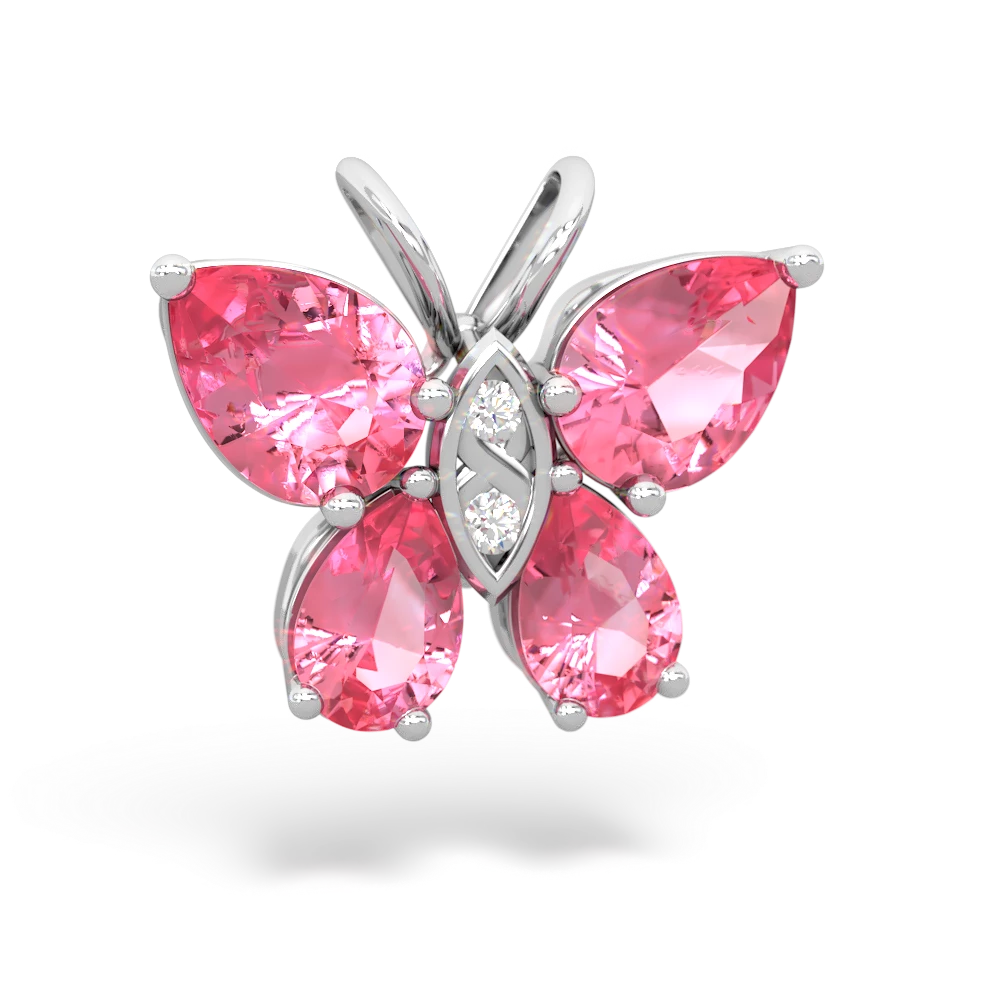 Lab Pink Sapphire Butterfly 14K White Gold pendant P2215