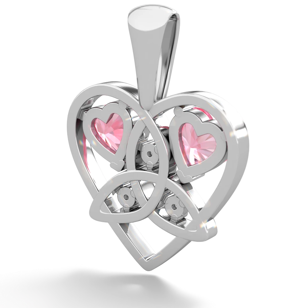 Lab Pink Sapphire Celtic Trinity Heart 14K White Gold pendant P5331