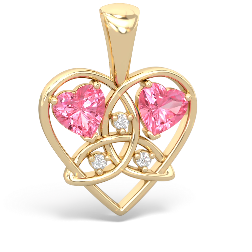 Lab Pink Sapphire Celtic Trinity Heart 14K Yellow Gold pendant P5331