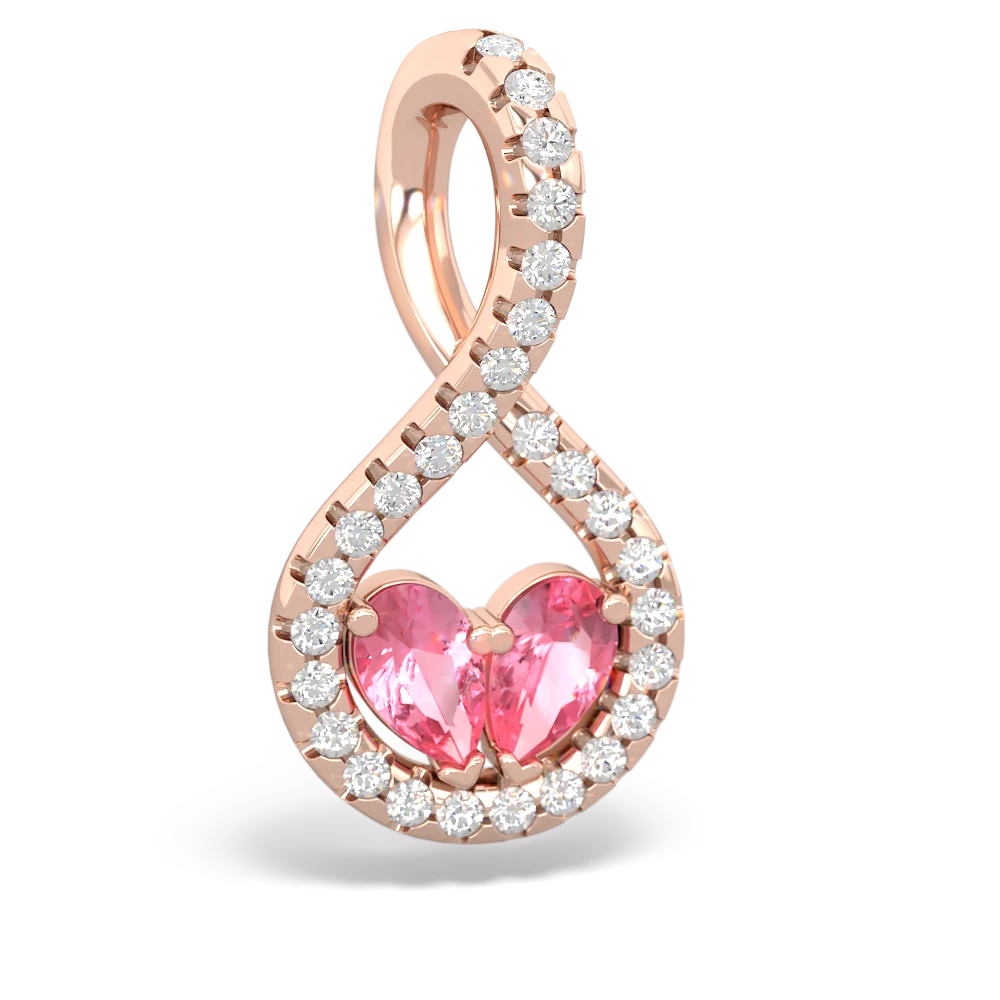 Lab Pink Sapphire Pave Twist 'One Heart' 14K Rose Gold pendant P5360