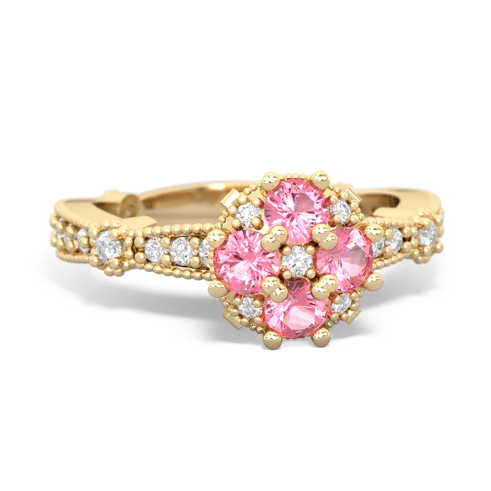 Lab Pink Sapphire Sparkling Tiara Cluster 14K Yellow Gold ring R26293RD