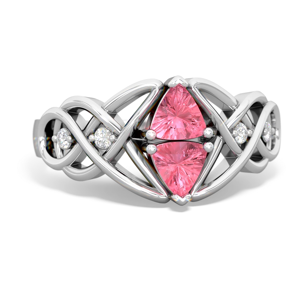 Lab Pink Sapphire Keepsake Celtic Knot 14K White Gold ring R5300