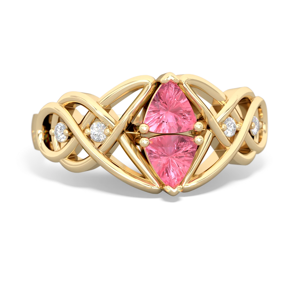 Lab Pink Sapphire Keepsake Celtic Knot 14K Yellow Gold ring R5300