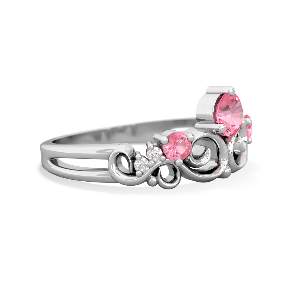 Lab Pink Sapphire Crown Keepsake 14K White Gold ring R5740