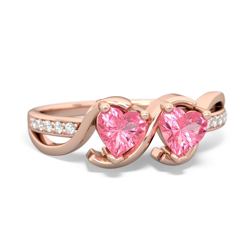 Lab Pink Sapphire Side By Side 14K Rose Gold ring R3090