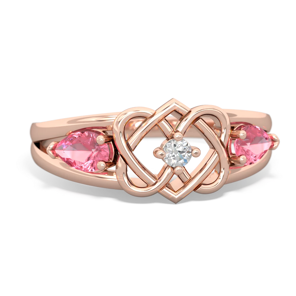 Lab Pink Sapphire Hearts Intertwined 14K Rose Gold ring R5880