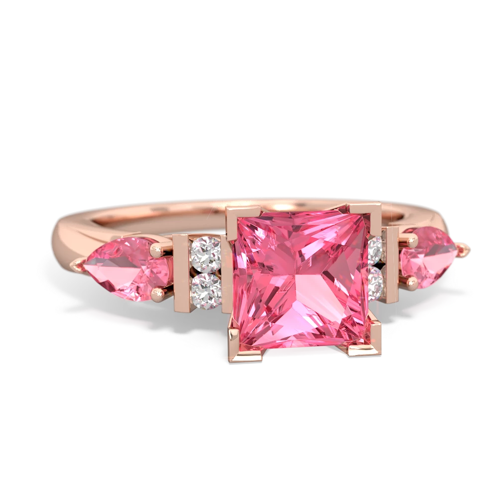 Lab Pink Sapphire 6Mm Princess Eternal Embrace Engagement 14K Rose Gold ring C2002