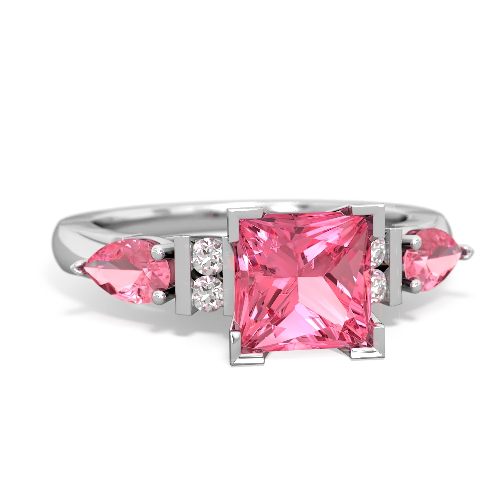 Lab Pink Sapphire 6Mm Princess Eternal Embrace Engagement 14K White Gold ring C2002