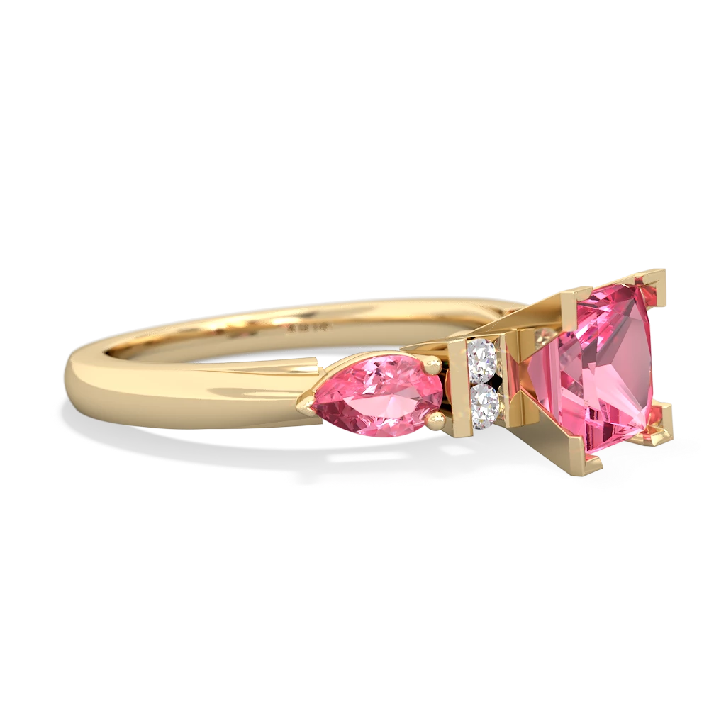 Pink Tourmaline 6Mm Princess Eternal Embrace Engagement 14K Yellow Gold ring C2002