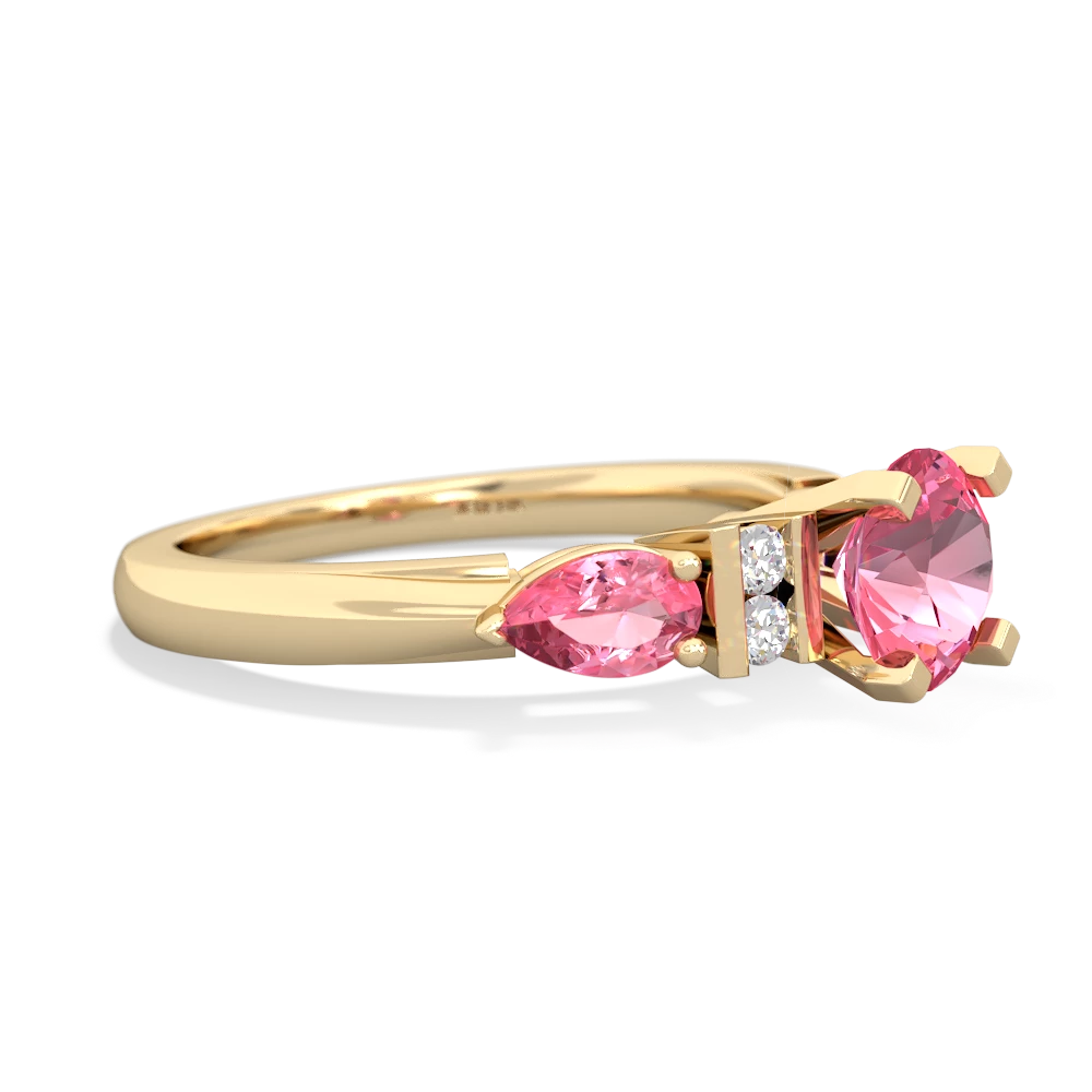 Pink Tourmaline 6Mm Round Eternal Embrace Engagement 14K Yellow Gold ring R2005