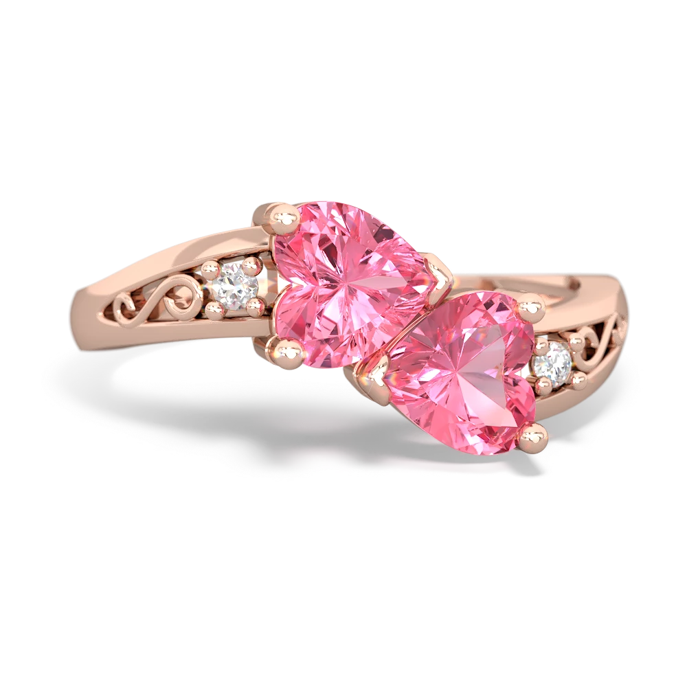 Lab Pink Sapphire Snuggling Hearts 14K Rose Gold ring R2178