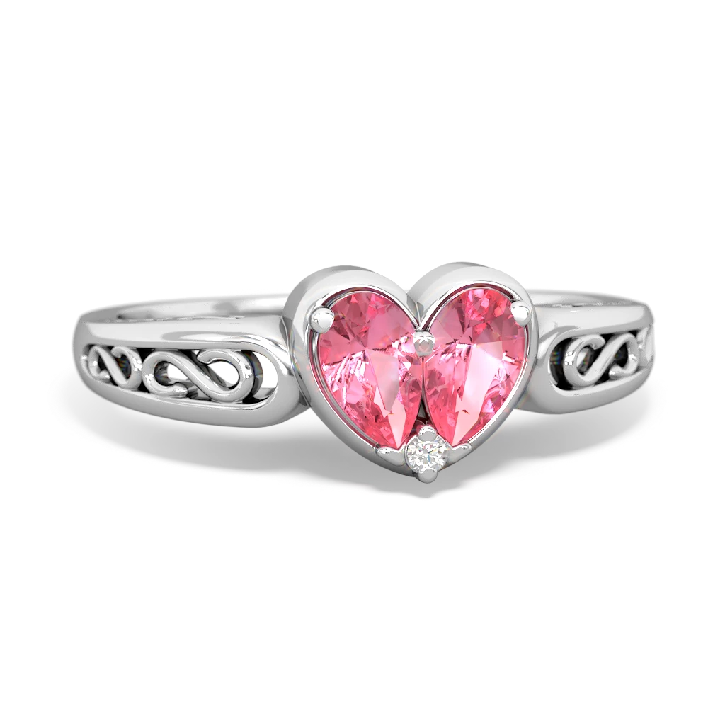 Lab Pink Sapphire Filligree 'One Heart' 14K White Gold ring R5070