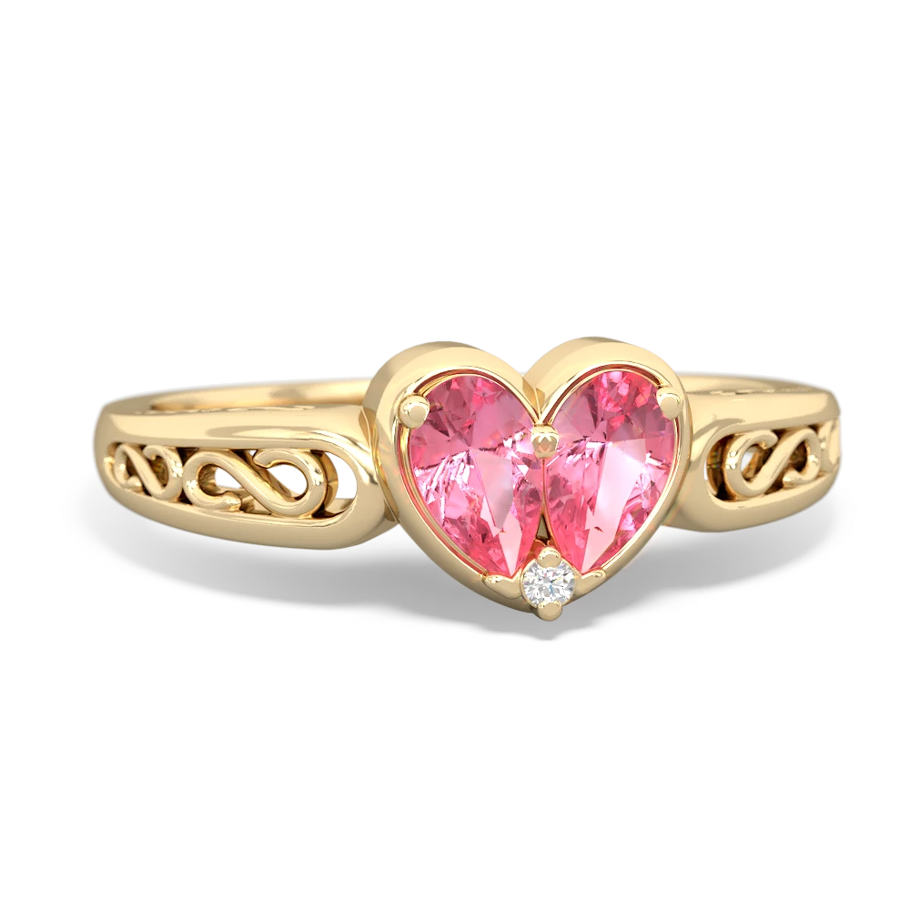 Lab Pink Sapphire Filligree 'One Heart' 14K Yellow Gold ring R5070