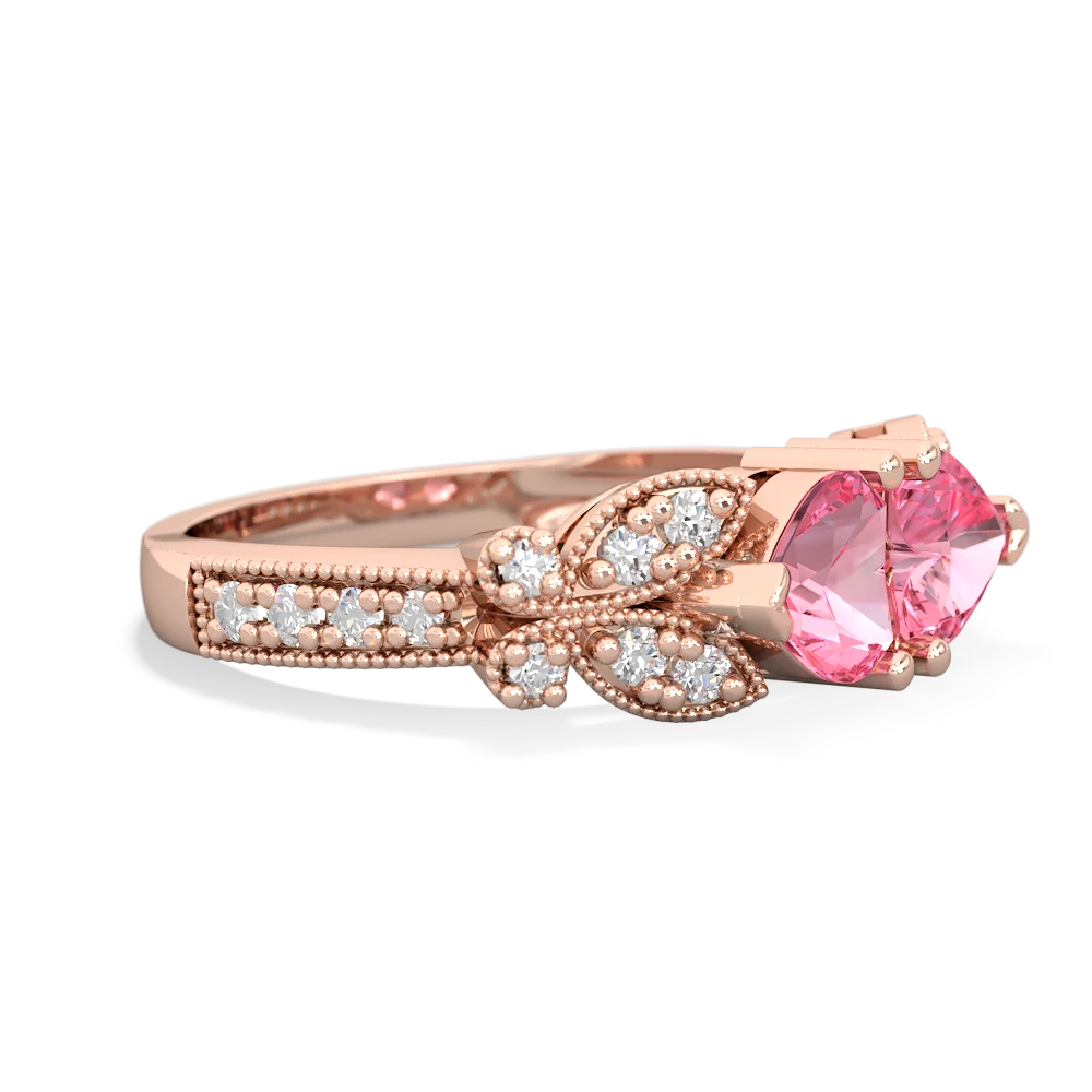 Lab Pink Sapphire Diamond Butterflies 14K Rose Gold ring R5601