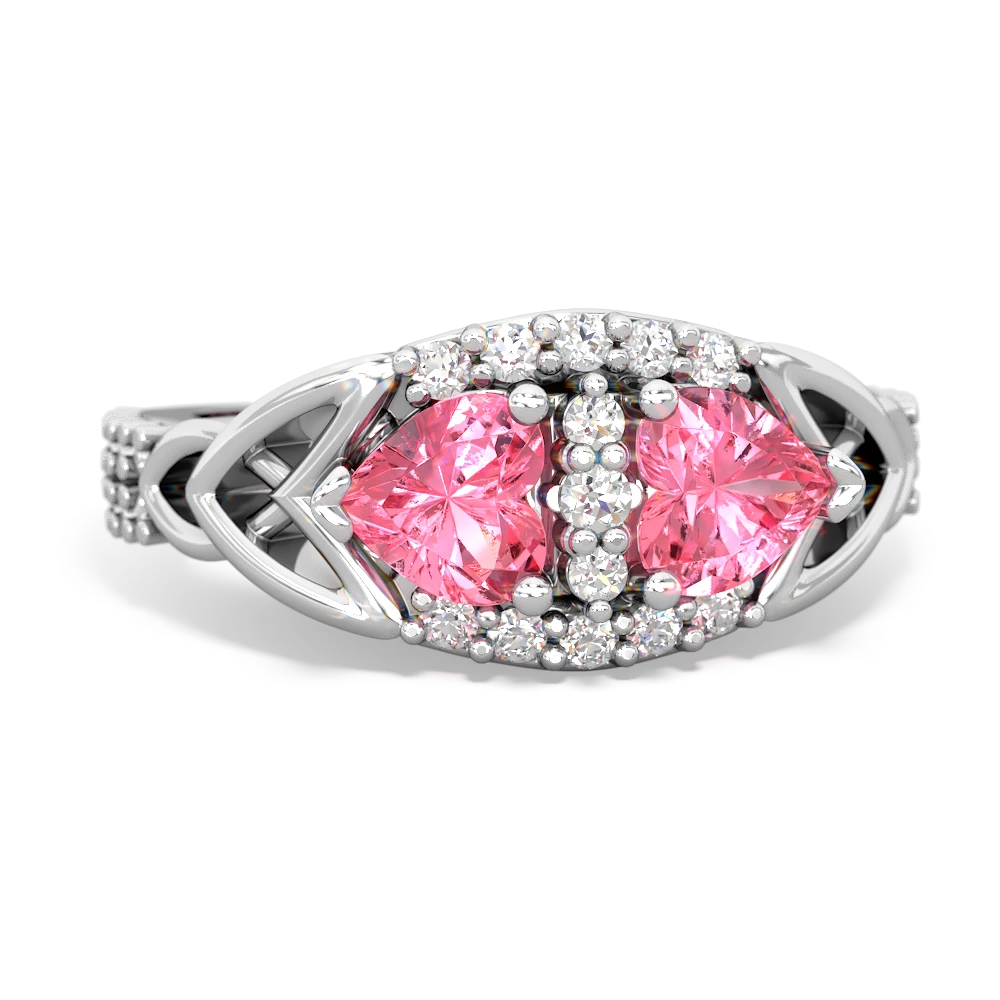 Lab Pink Sapphire Sparkling Celtic Knot 14K White Gold ring R2645