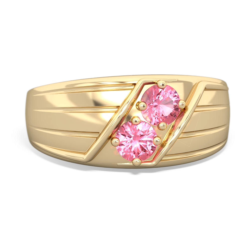 Lab Pink Sapphire Men's Streamline 14K Yellow Gold ring R0460