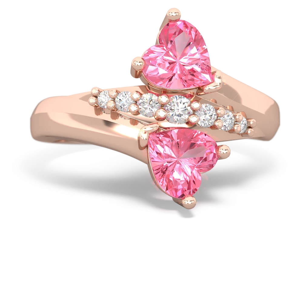 Lab Pink Sapphire Heart To Heart 14K Rose Gold ring R2064