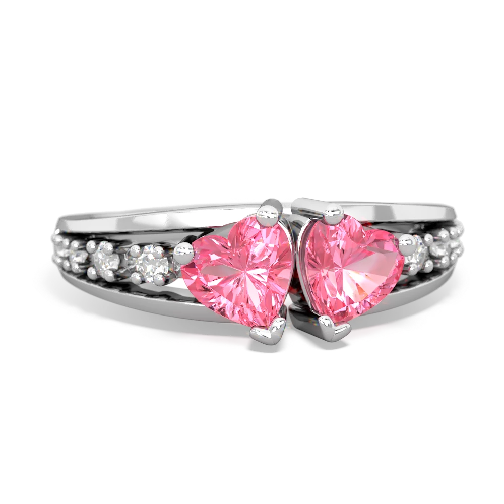 Lab Pink Sapphire Heart To Heart 14K White Gold ring R3342