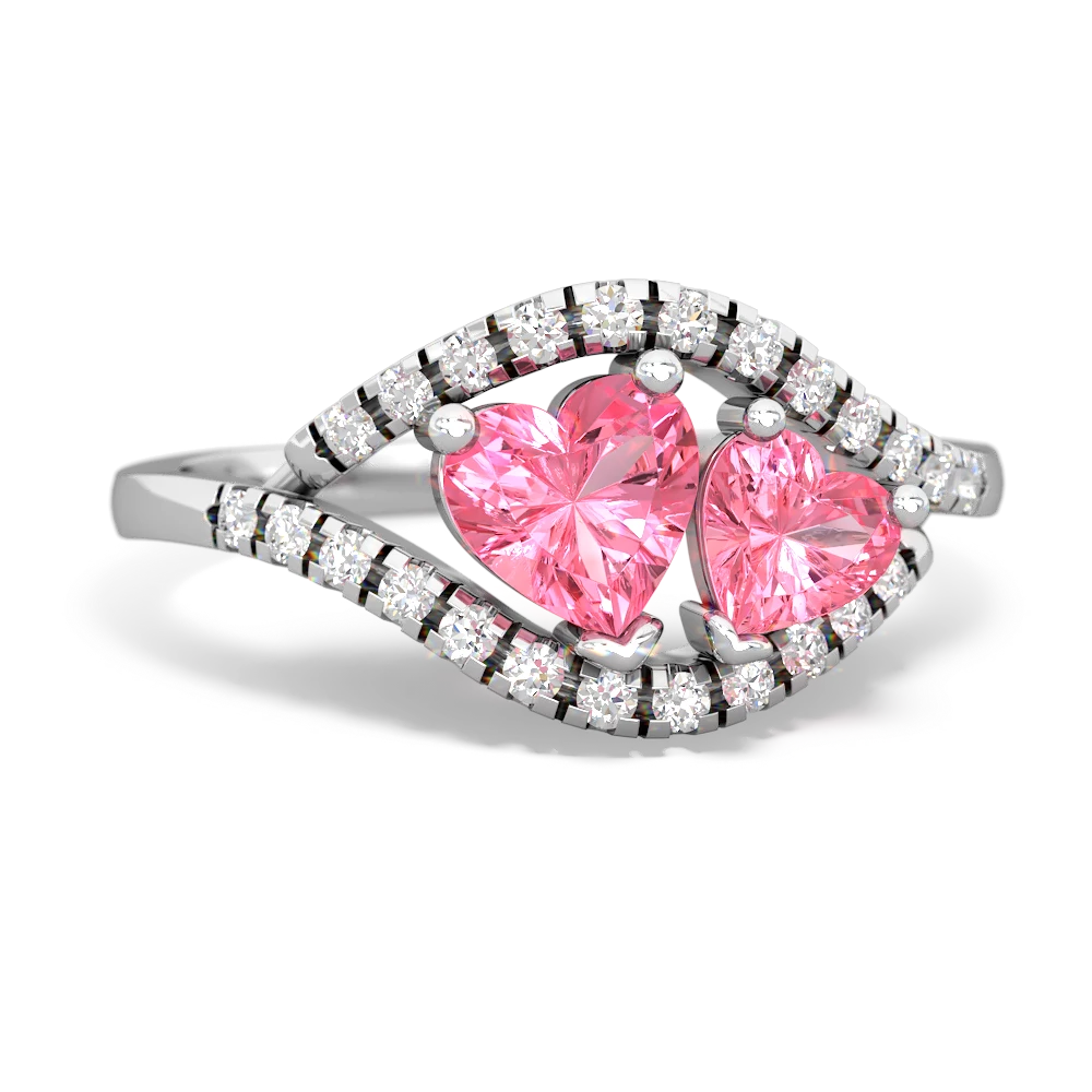 Lab Pink Sapphire Mother And Child 14K White Gold ring R3010