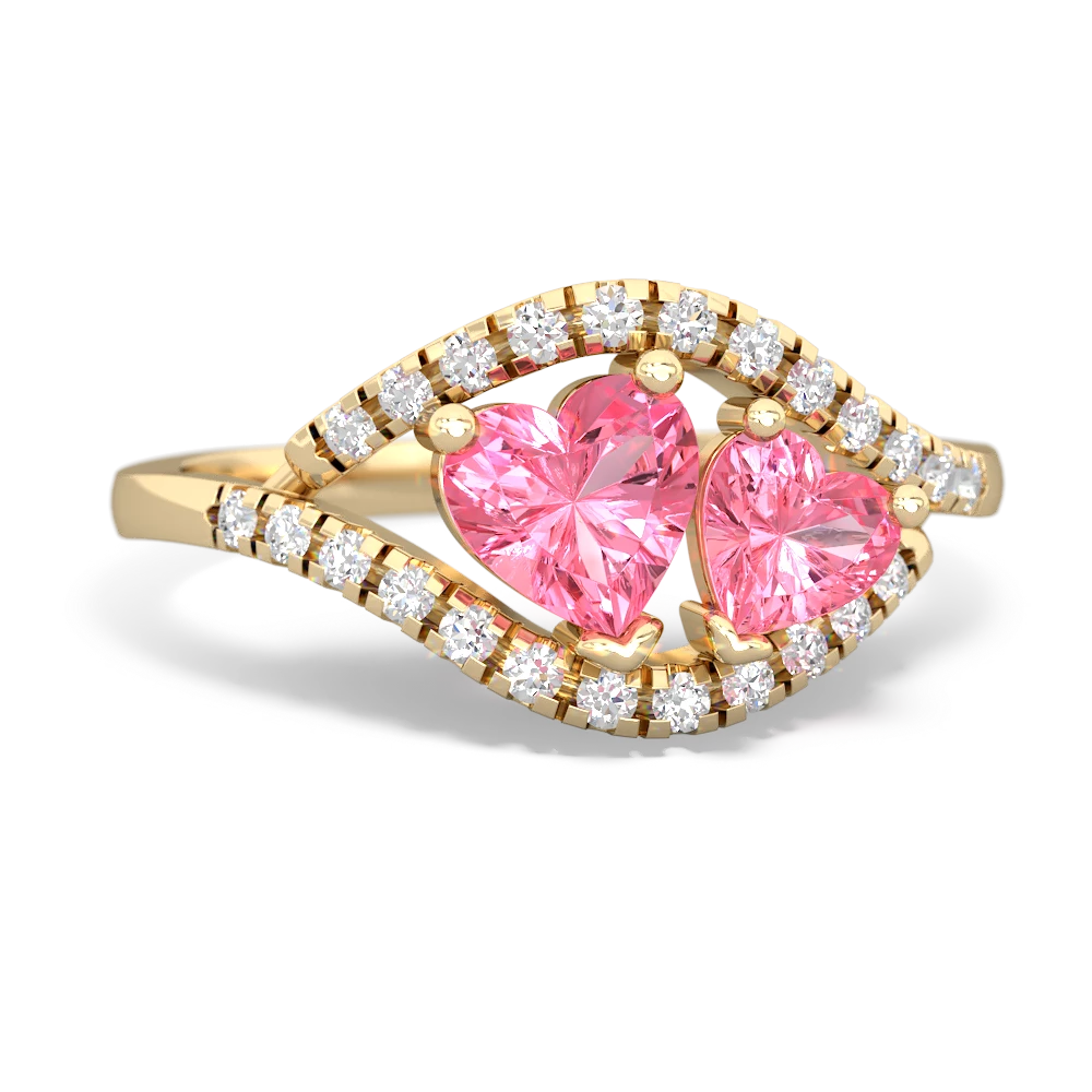 Lab Pink Sapphire Mother And Child 14K Yellow Gold ring R3010