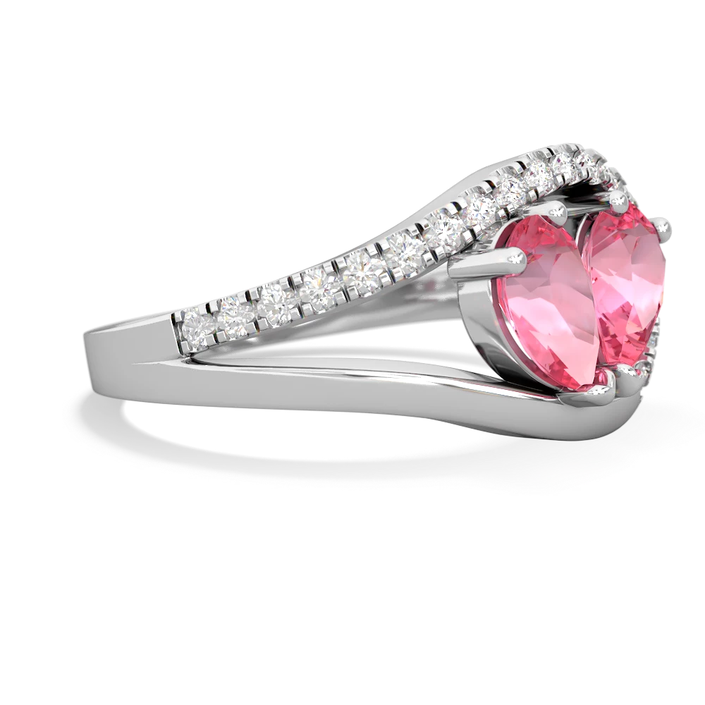 Lab Pink Sapphire Nestled Heart Keepsake 14K White Gold ring R5650