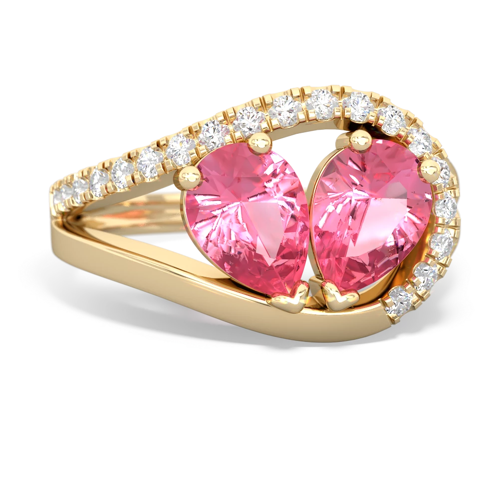 Lab Pink Sapphire Nestled Heart Keepsake 14K Yellow Gold ring R5650