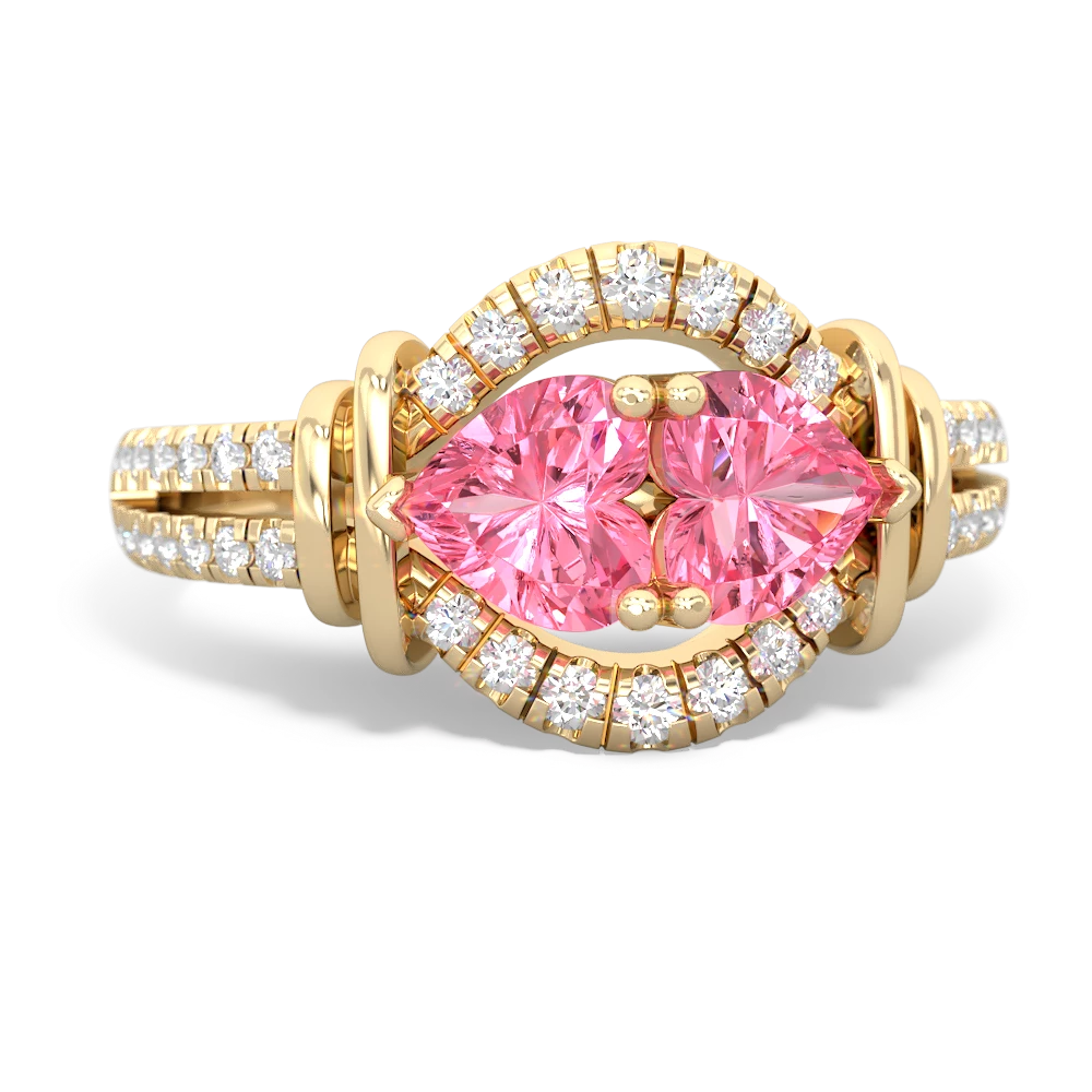 Lab Pink Sapphire Art-Deco Keepsake 14K Yellow Gold ring R5630