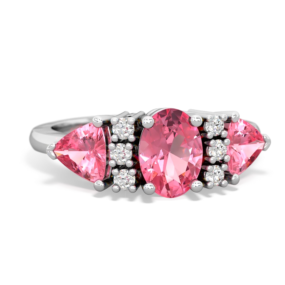 Lab Pink Sapphire Antique Style Three Stone 14K White Gold ring R2186