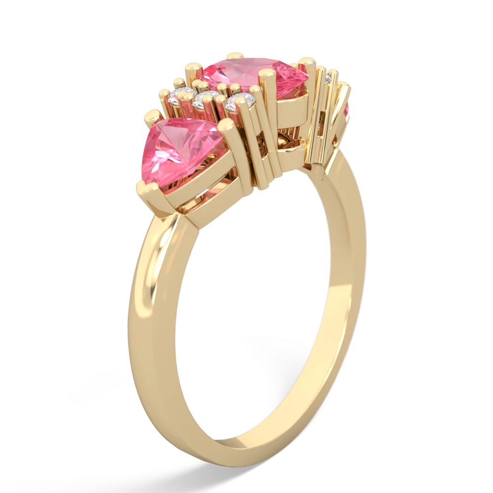 Pink Tourmaline Antique Style Three Stone 14K Yellow Gold ring R2186