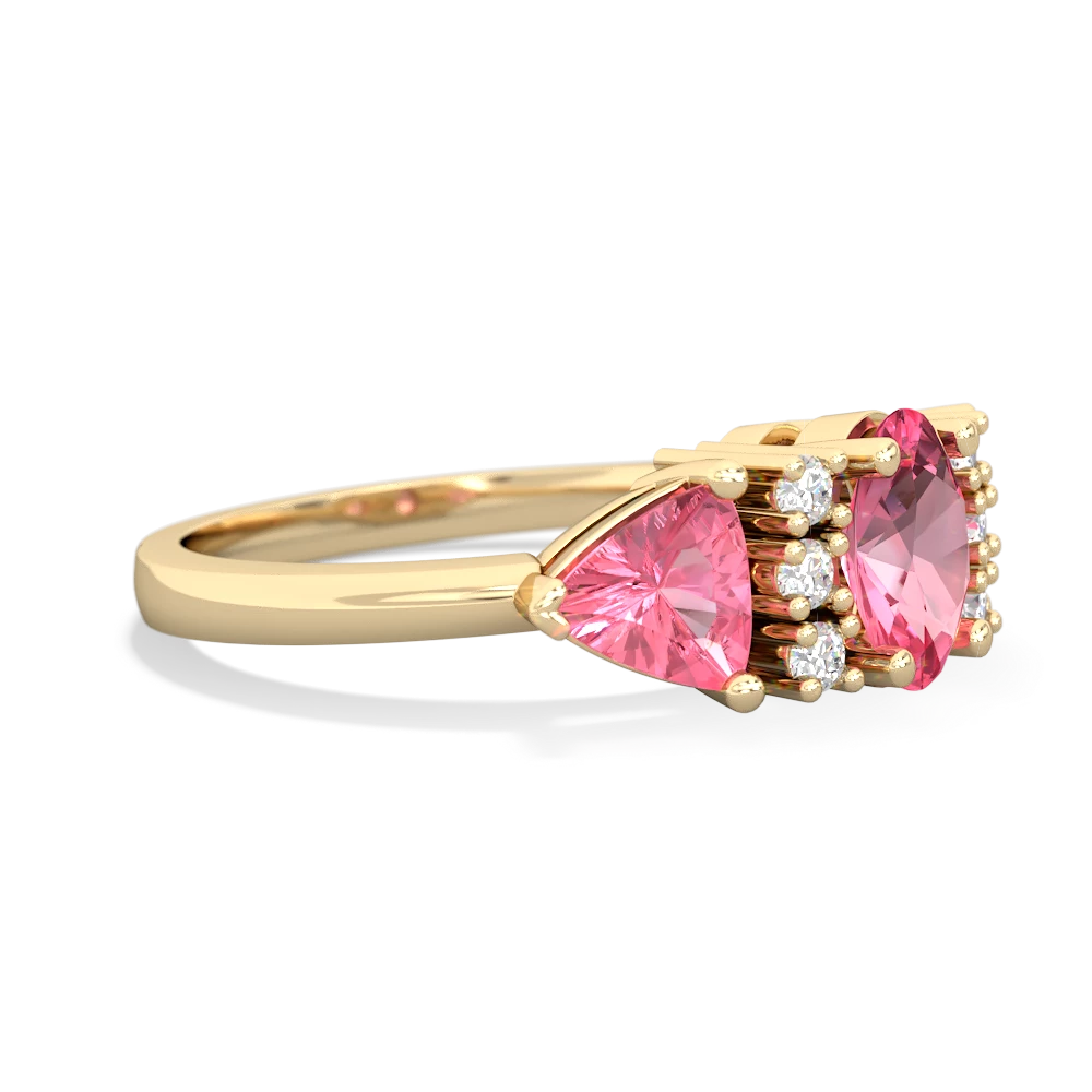 Lab Ruby Antique Style Three Stone 14K Yellow Gold ring R2186