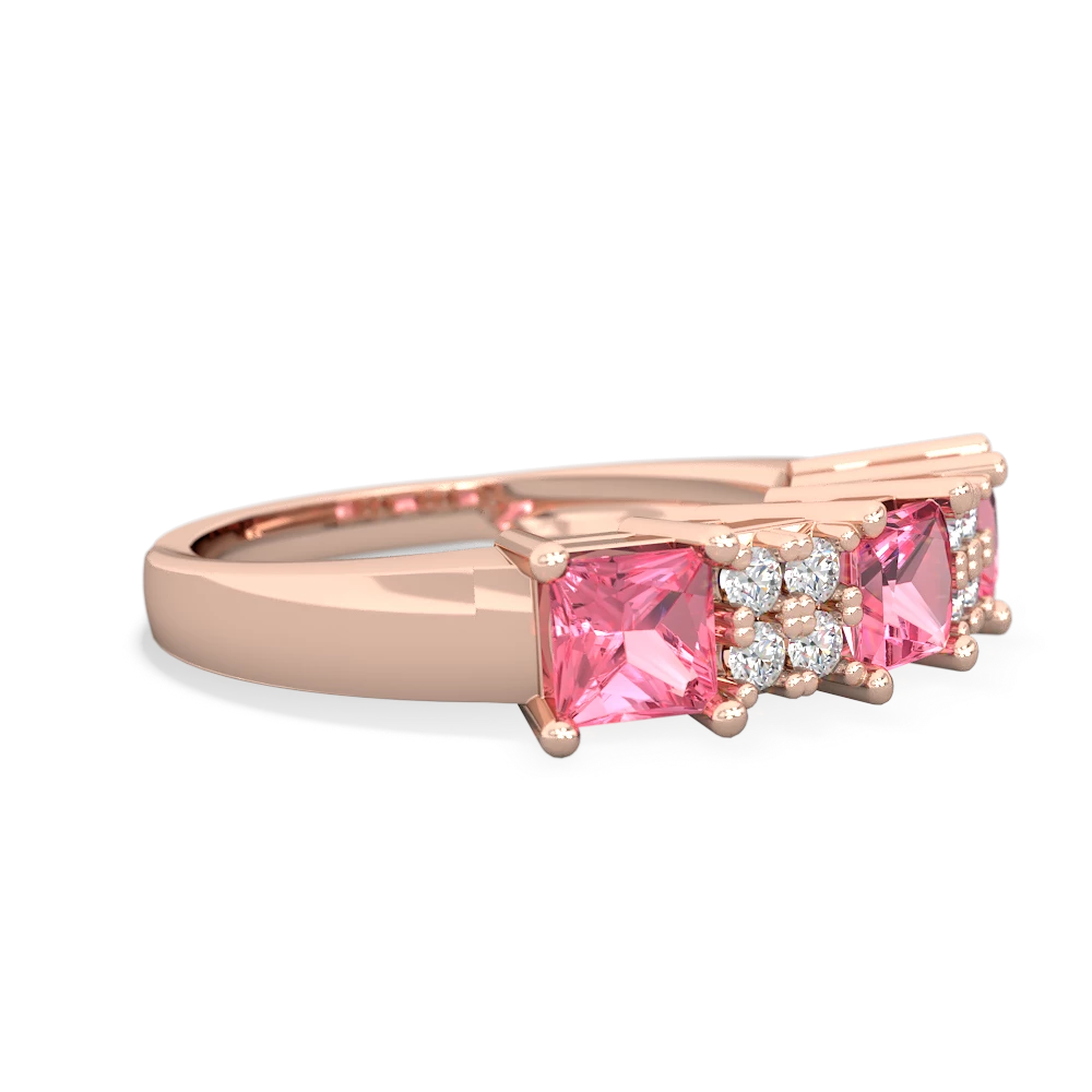 Lab Pink Sapphire Three Stone Diamond Cluster 14K Rose Gold ring R2592