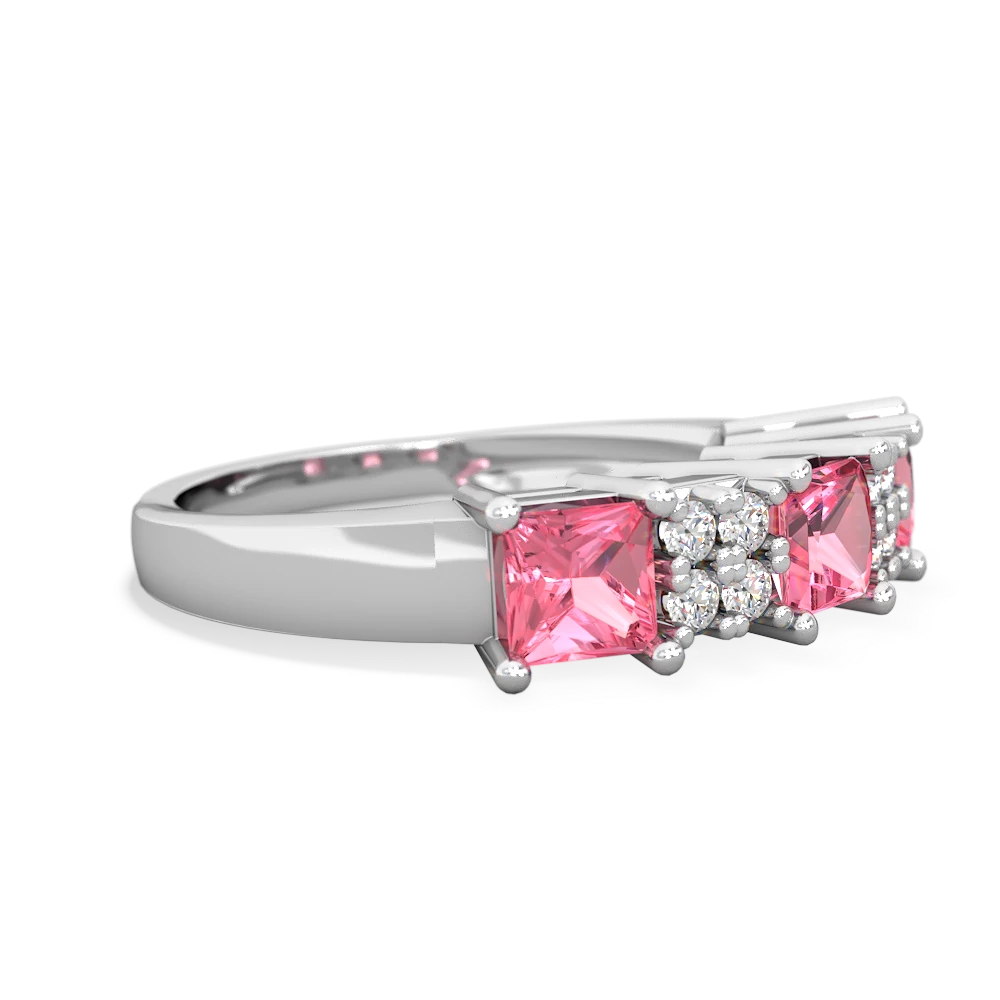 Pink Tourmaline Three Stone Diamond Cluster 14K White Gold ring R2592