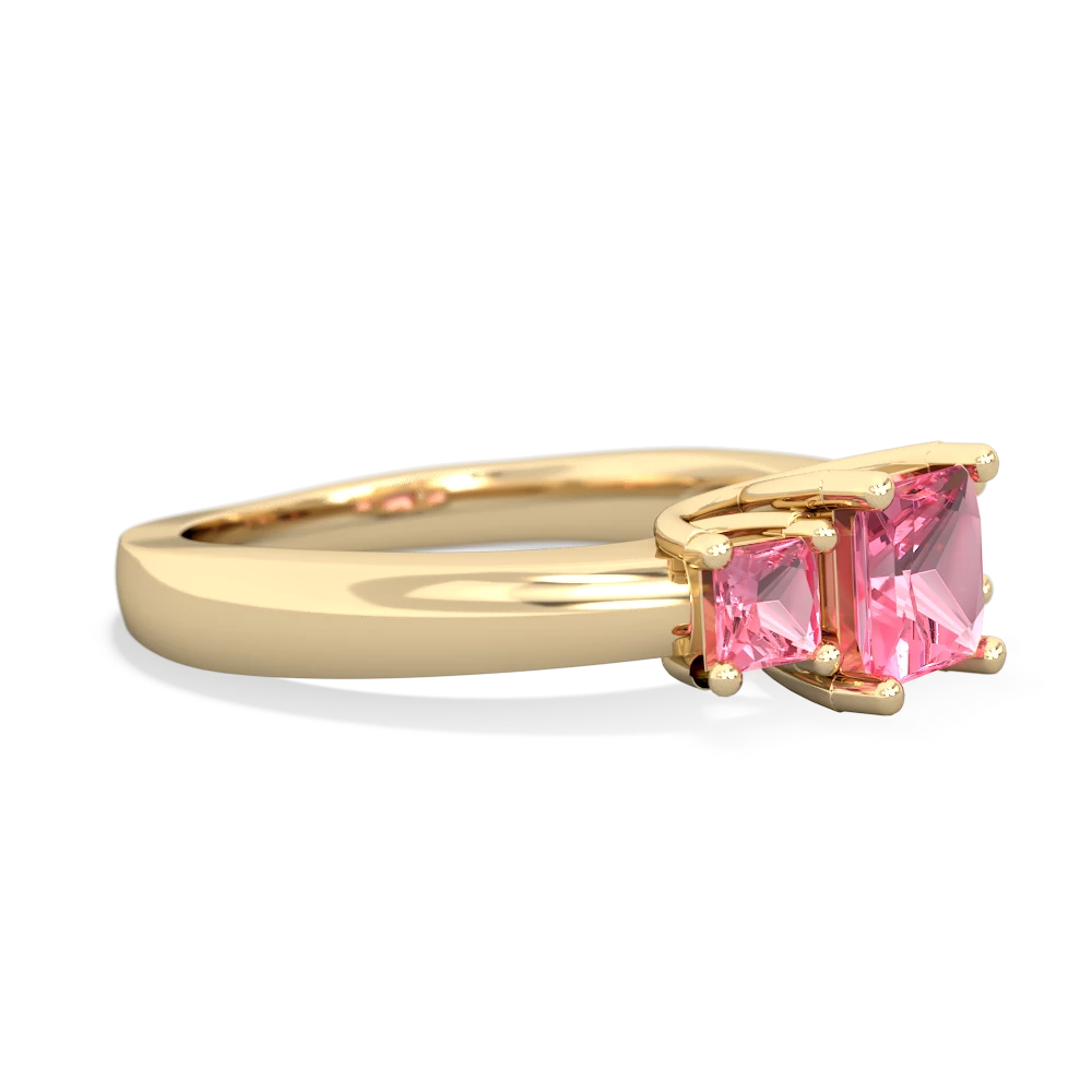 Pink Tourmaline Three Stone Trellis 14K Yellow Gold ring R4015