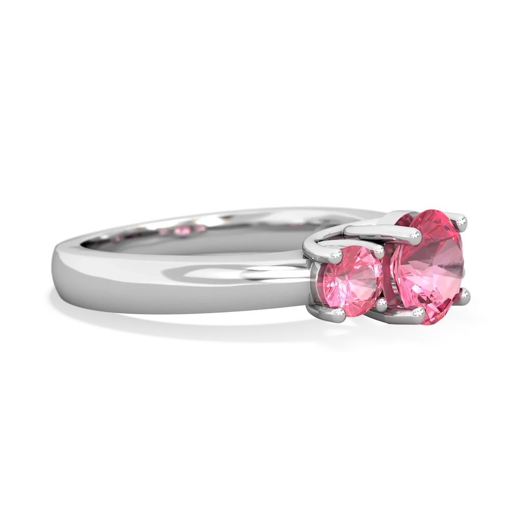 Pink Tourmaline Three Stone Round Trellis 14K White Gold ring R4018