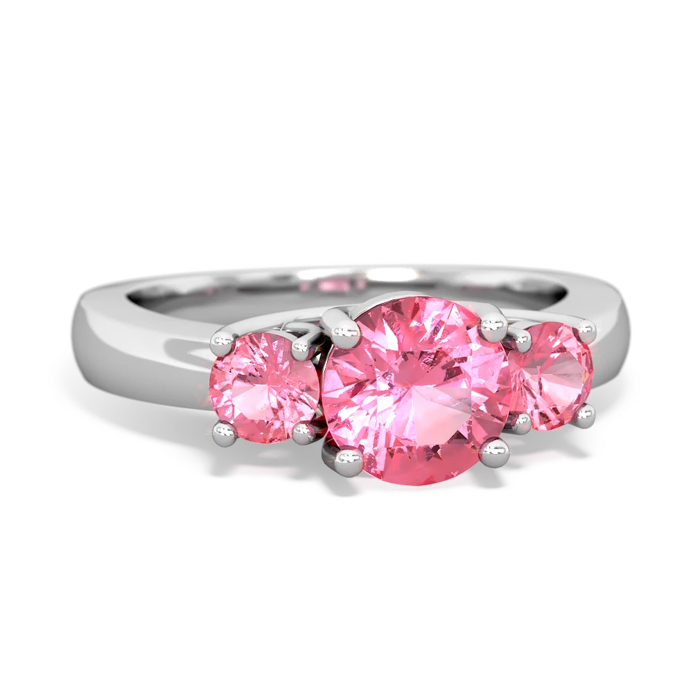 Pink Tourmaline Three Stone Round Trellis 14K White Gold ring R4018