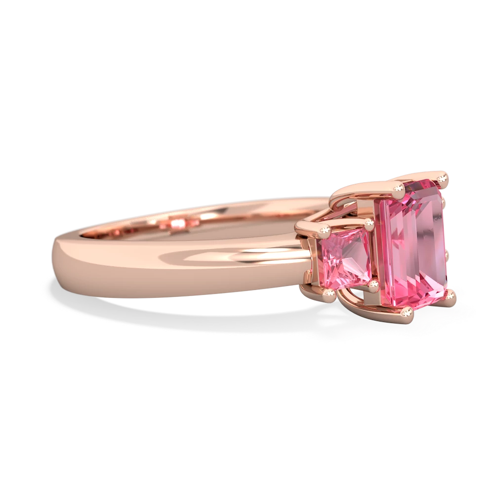 London Topaz Three Stone Emerald-Cut Trellis 14K Rose Gold ring R4021