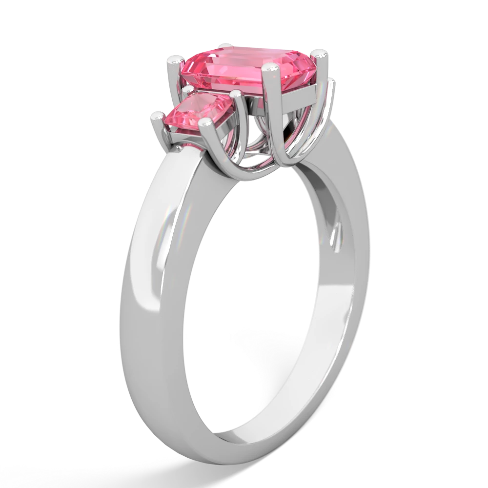 Ruby Three Stone Emerald-Cut Trellis 14K White Gold ring R4021