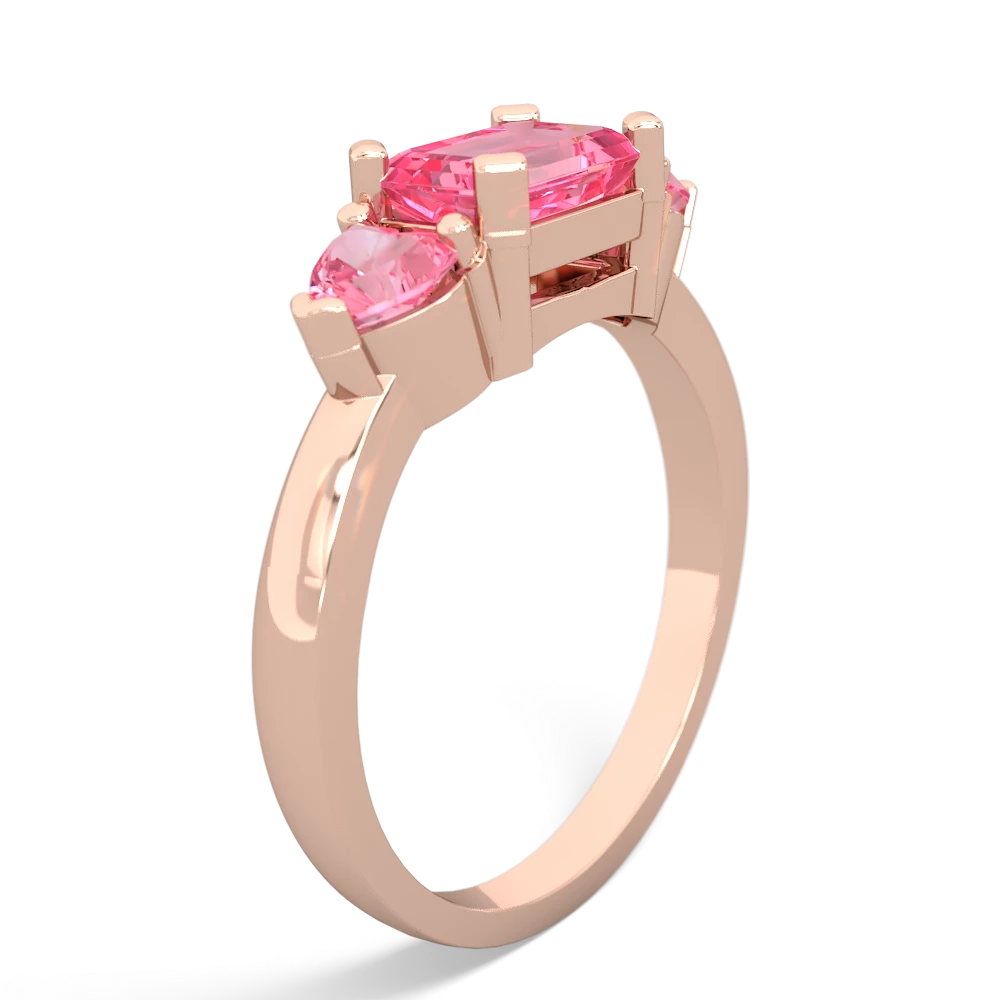 Lab Pink Sapphire Three Stone 14K Rose Gold ring R5235