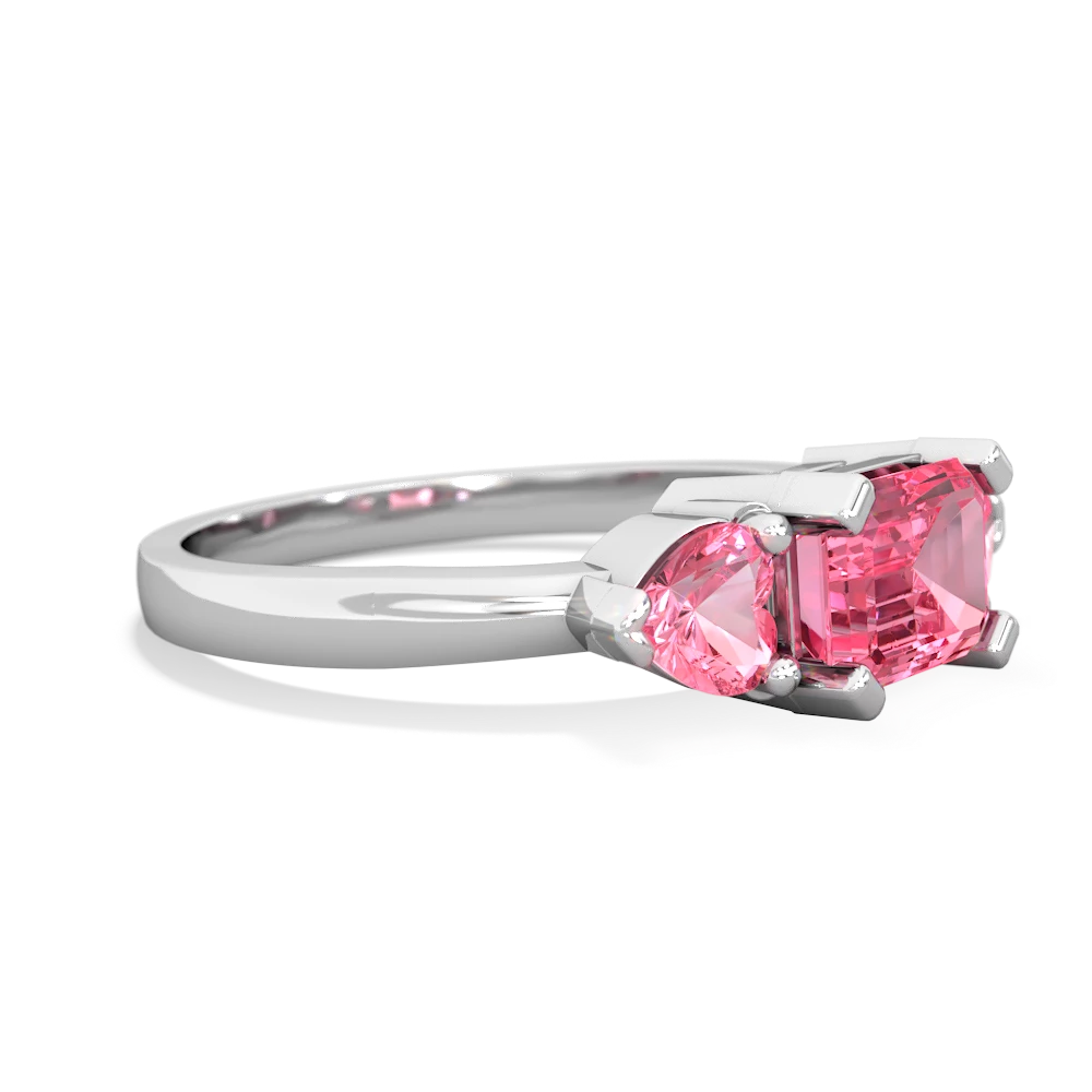 Pink Tourmaline Three Stone 14K White Gold ring R5235