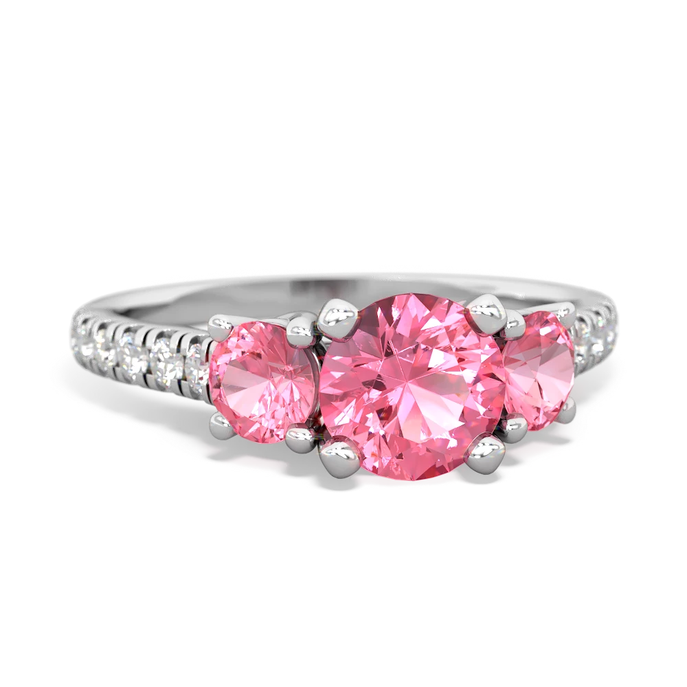 Pink Tourmaline Pave Trellis 14K White Gold ring R5500