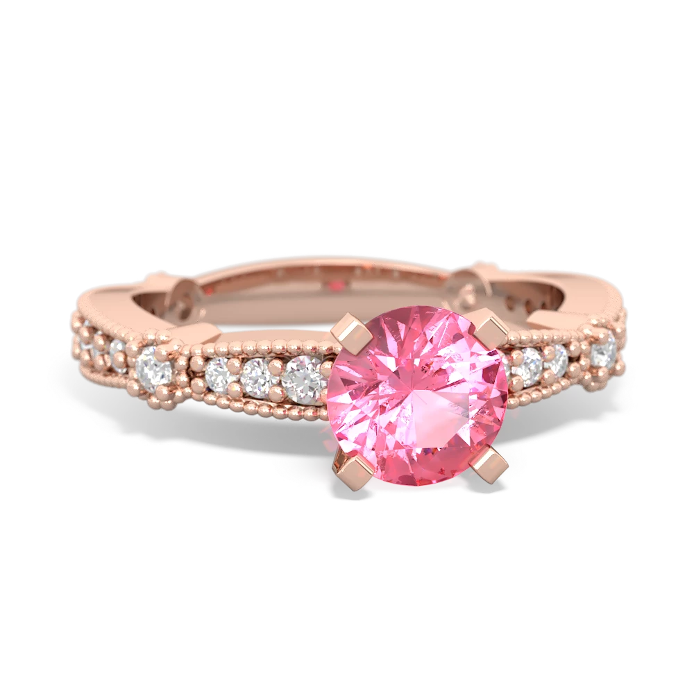 Lab Pink Sapphire Sparkling Tiara 6Mm Round 14K Rose Gold ring R26296RD