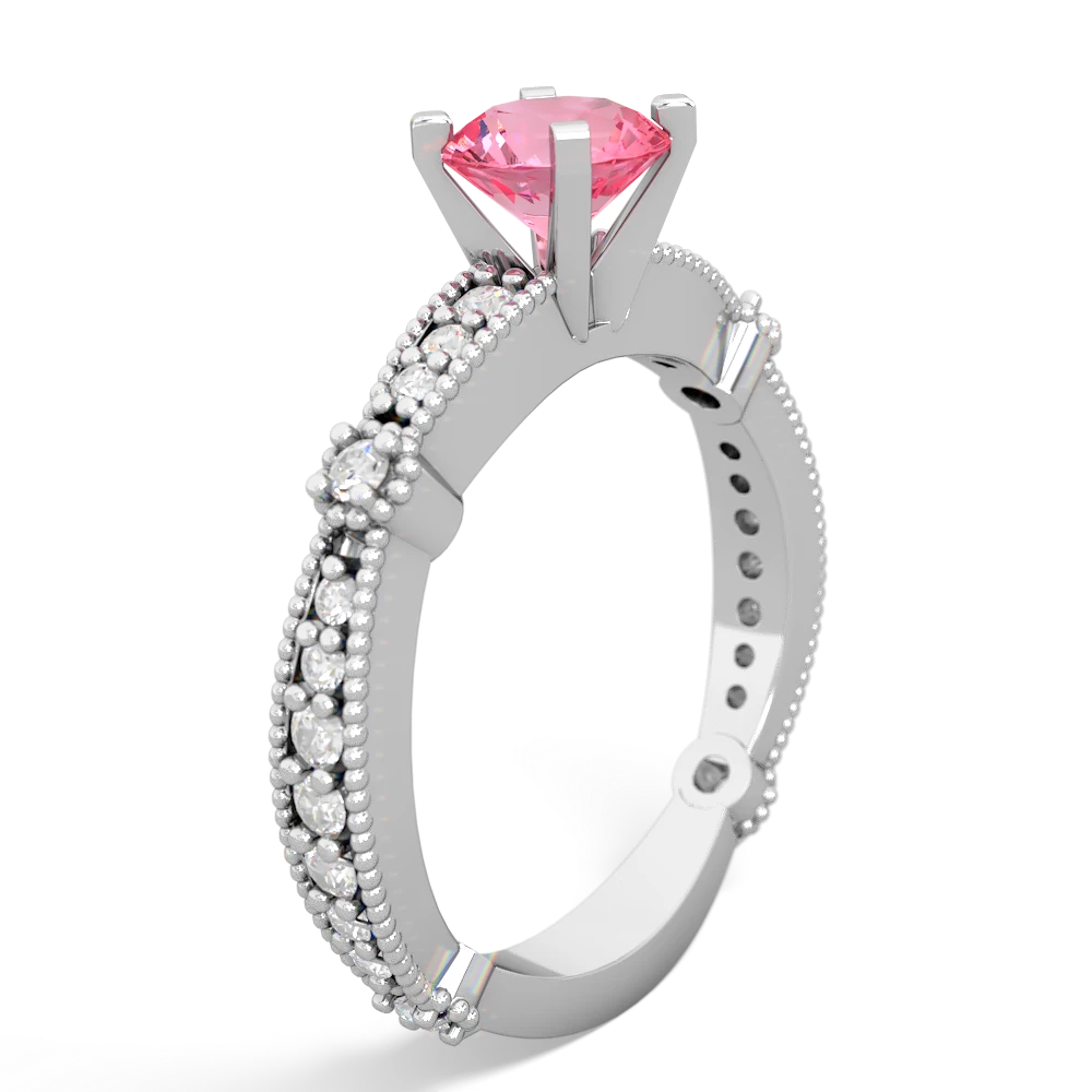 Lab Pink Sapphire Sparkling Tiara 6Mm Round 14K White Gold ring R26296RD