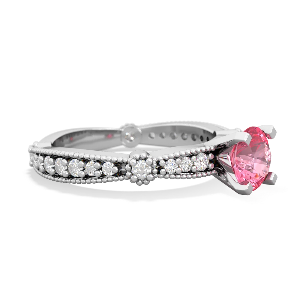 Lab Pink Sapphire Sparkling Tiara 6Mm Round 14K White Gold ring R26296RD