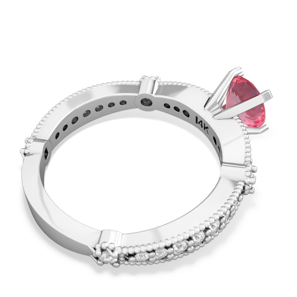 Lab Pink Sapphire Sparkling Tiara 6Mm Round 14K White Gold ring R26296RD