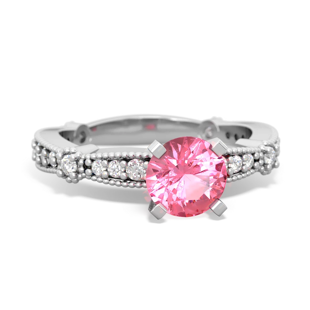 Lab Pink Sapphire Sparkling Tiara 6Mm Round 14K White Gold ring R26296RD